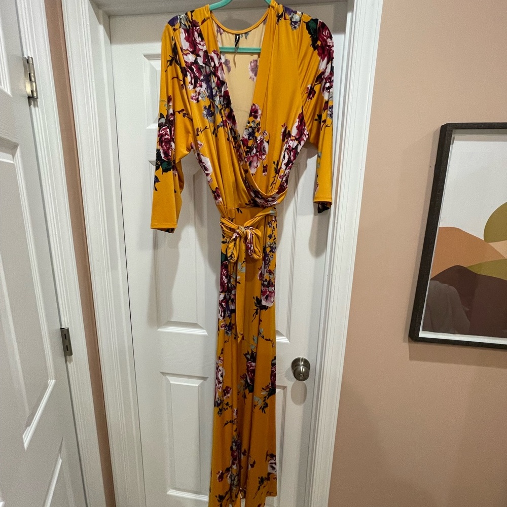 Maxi Floral Faux Wrap Dress
